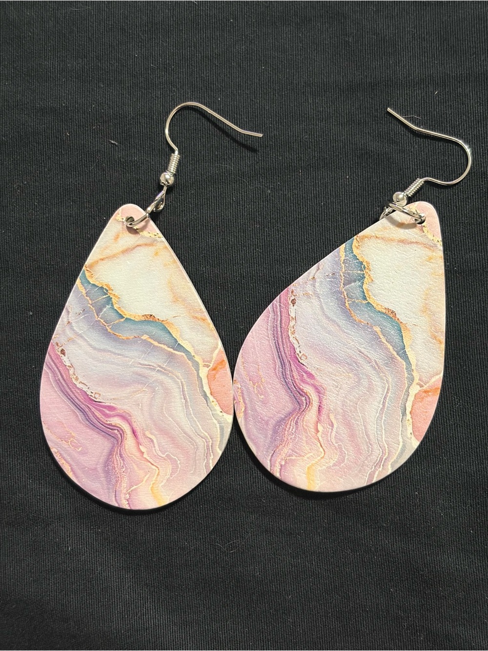 Pastel Marble Teardrop Earrings - Pink & Purple - Picture 4 of 4